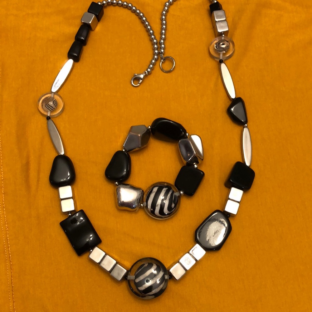 Black,silver& Zebra design beads. Necklace and matching bracelet.